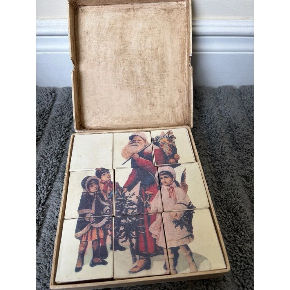 Vintage Wood Santa Claus- Hollow Wood Blocks 9pc Puzzle- Made In Philippines